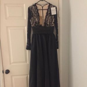 Black open front taffeta dress